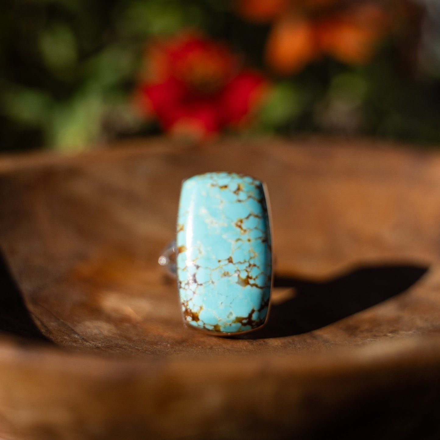 Cathy Webster 8 Mine Turquoise Sterling Silver Rectangle Ring Size 6 1/2 - Echo Canyon Collective
