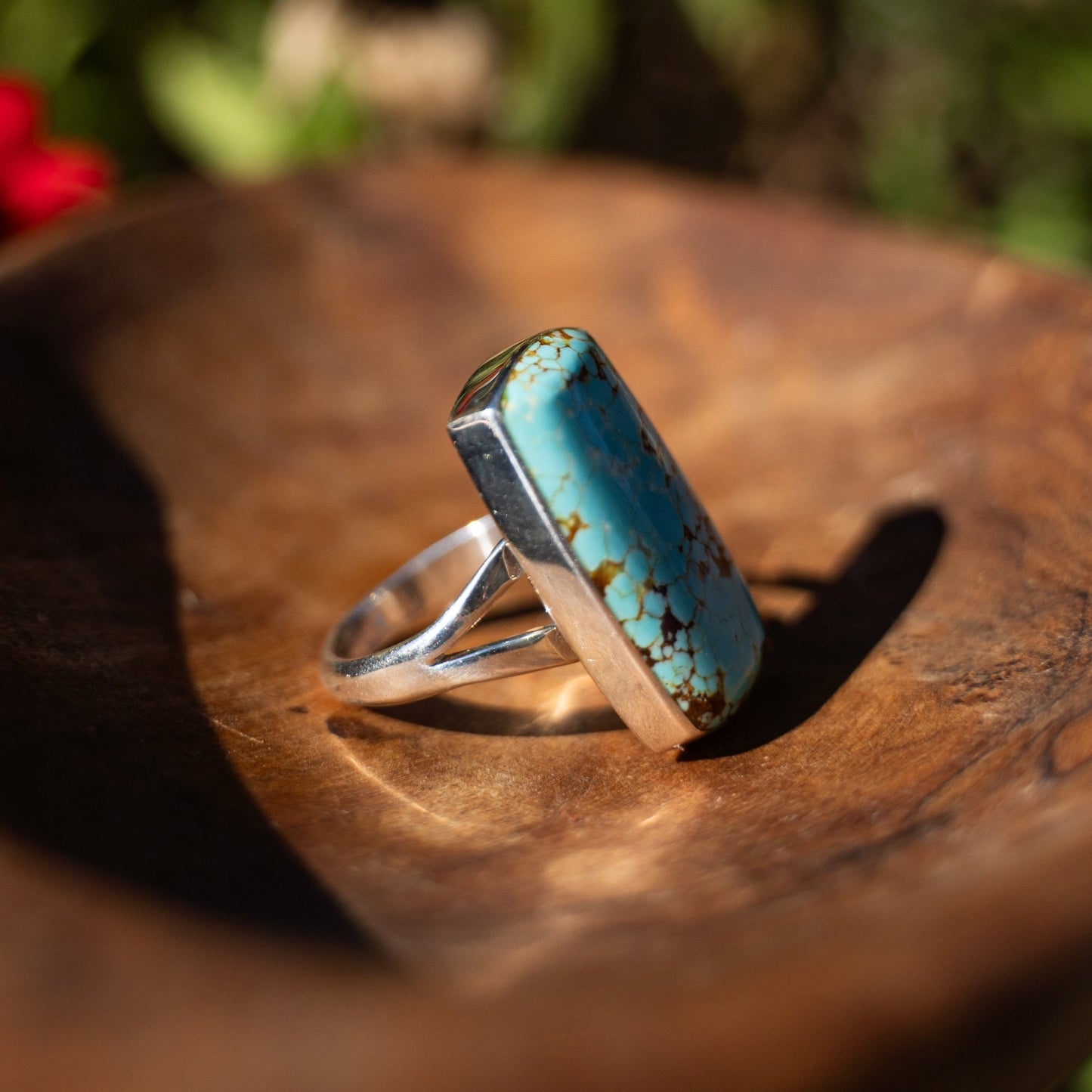 Cathy Webster 8 Mine Turquoise Sterling Silver Rectangle Ring Size 6 1/2 - Echo Canyon Collective