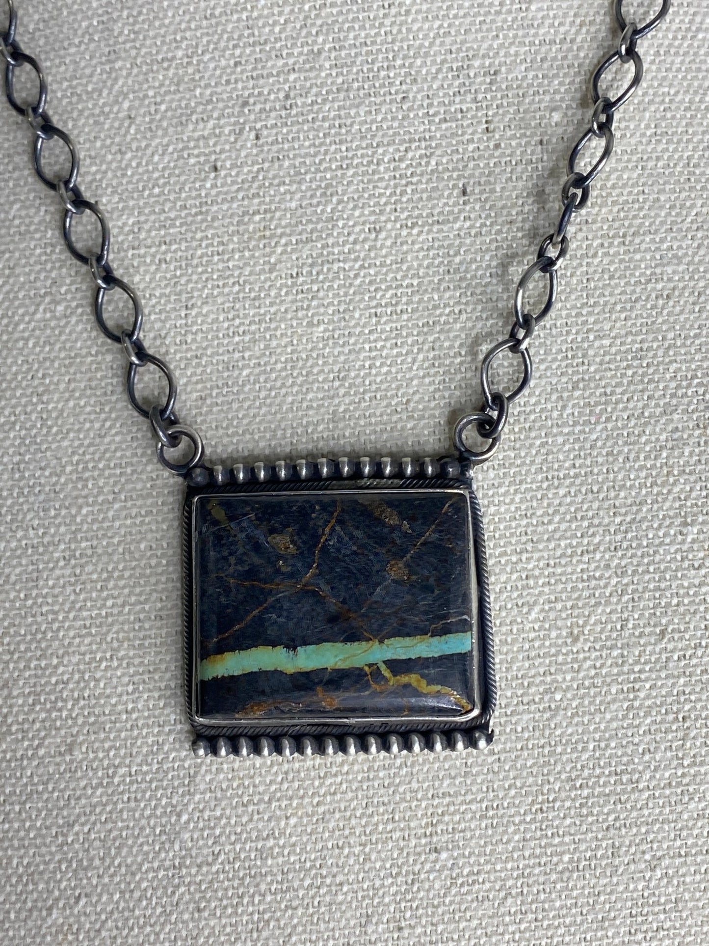 Danny Henio Blackjack Turquoise Necklace – 18" Navajo Sterling Silver - Echo Canyon Collective