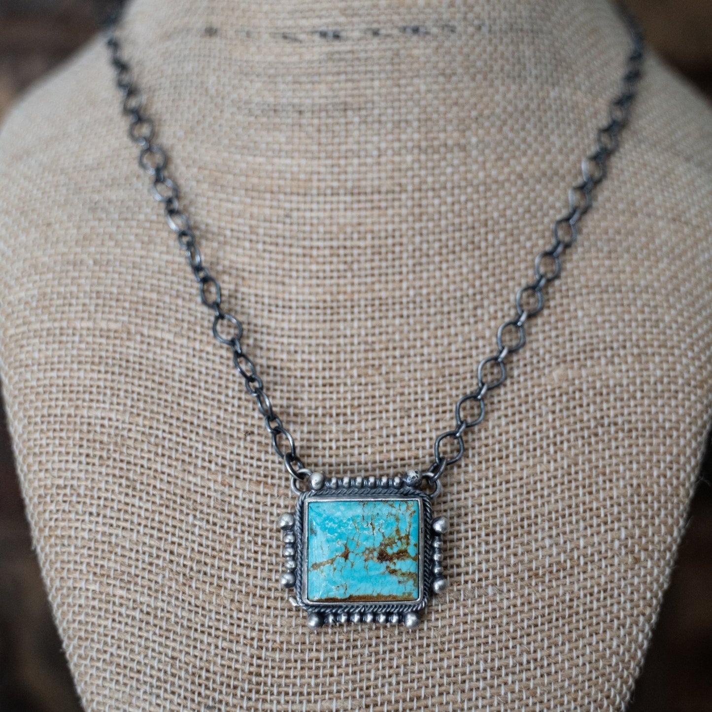 Darrin Livingston Navajo Handmade Natural 8 Mine Turquoise Necklace – Sterling Silver, 18" - Echo Canyon Collective