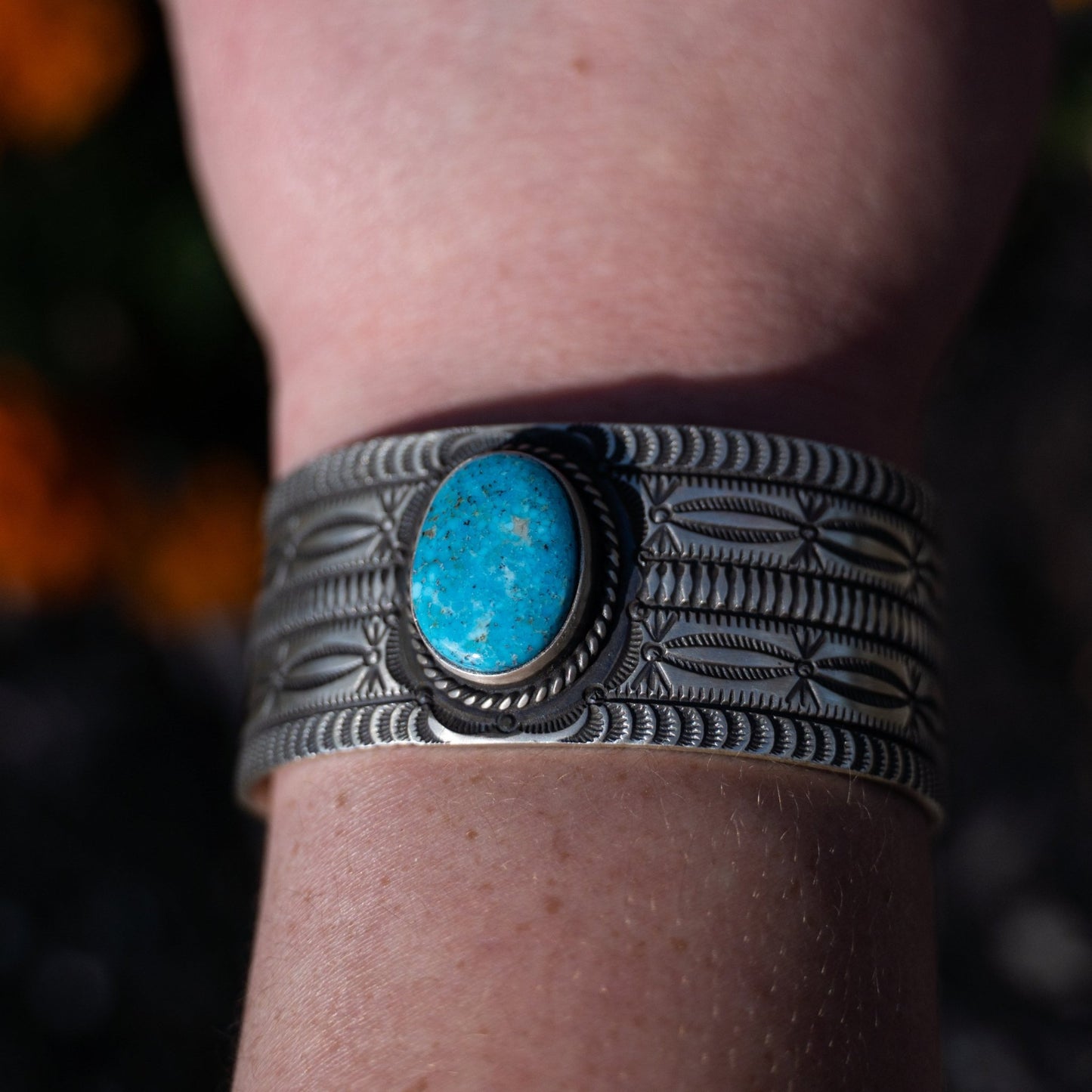 Herman Smith Natural Kingman Turquoise Cuff – Navajo Sterling Silver, Fits 6¼–6½″ Wrist - Echo Canyon Collective