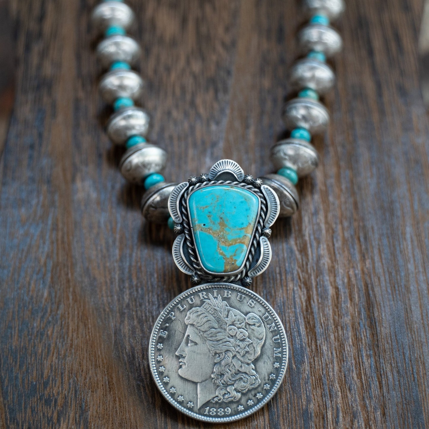 James McCabe Navajo Handmade Sterling Silver Mercury Dime Necklace - Echo Canyon Collective