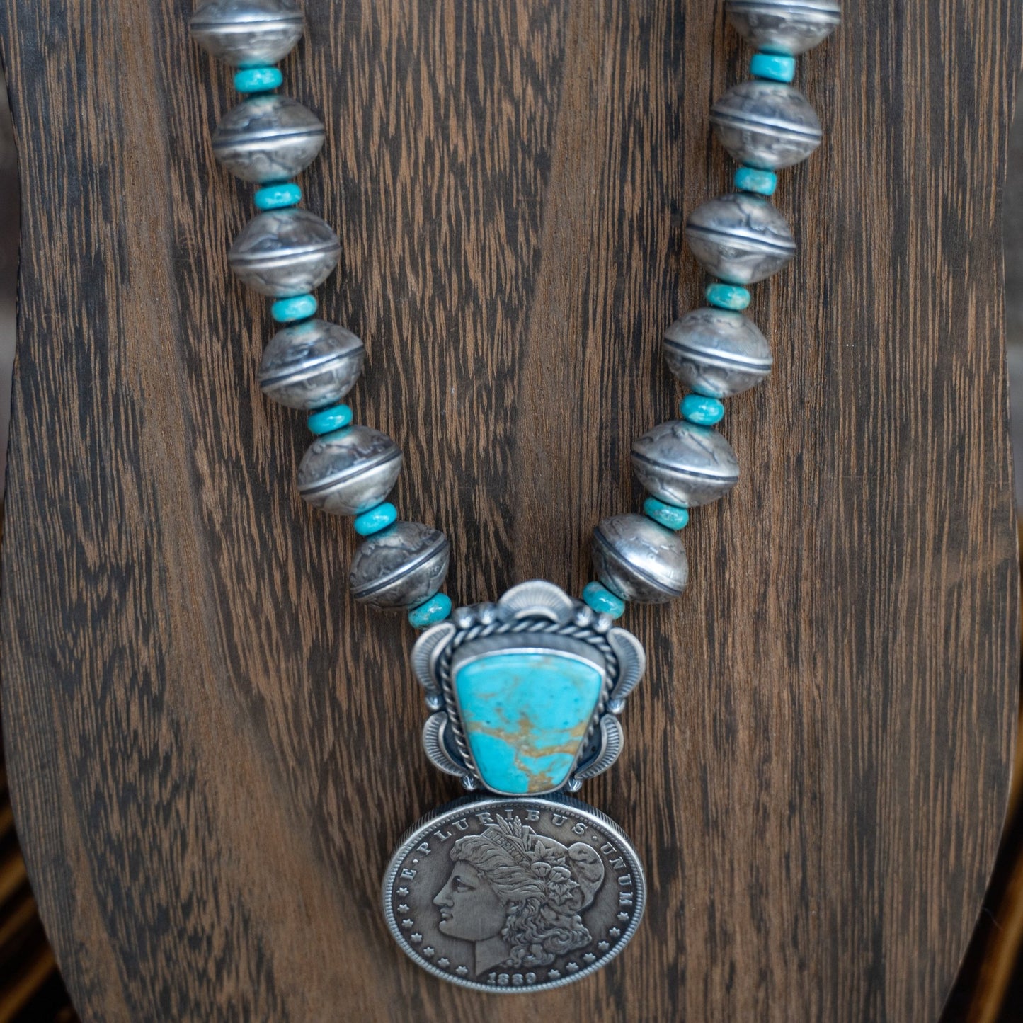 James McCabe Navajo Handmade Sterling Silver Mercury Dime Necklace - Echo Canyon Collective