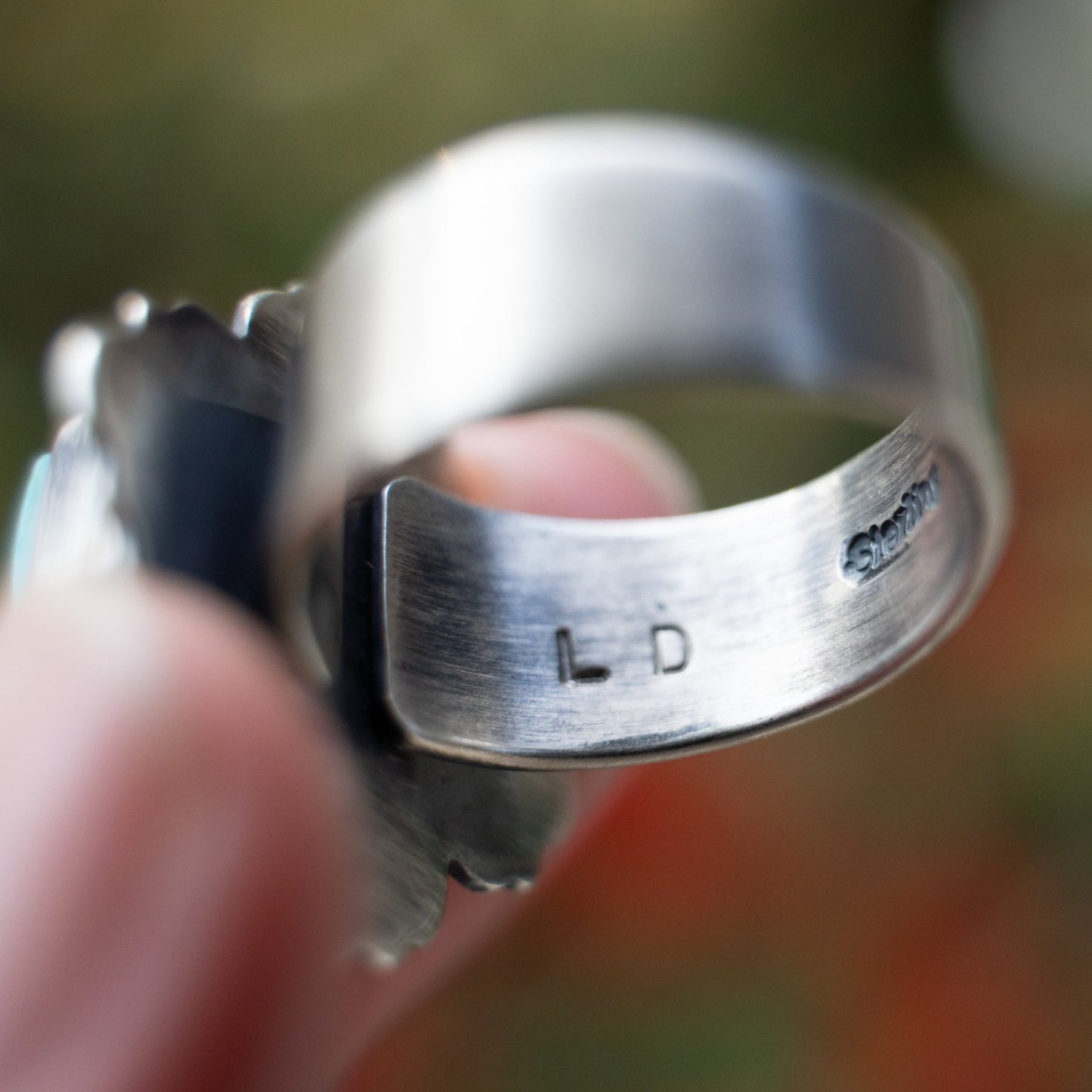 Kingman Turquoise Cross Ring – Adjustable Sterling Silver by Loretta Delgarito - Echo Canyon Collective