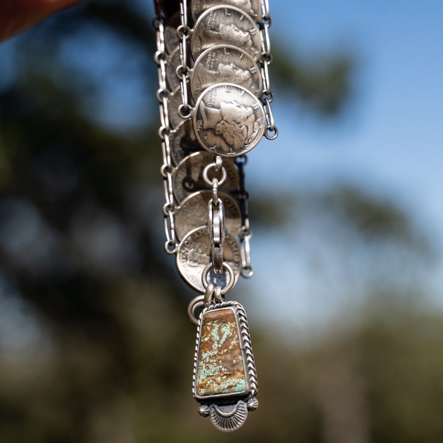 Mercury Dime Link Bracelet – Sterling Silver Navajo Handmade by James McCabe - Echo Canyon Collective