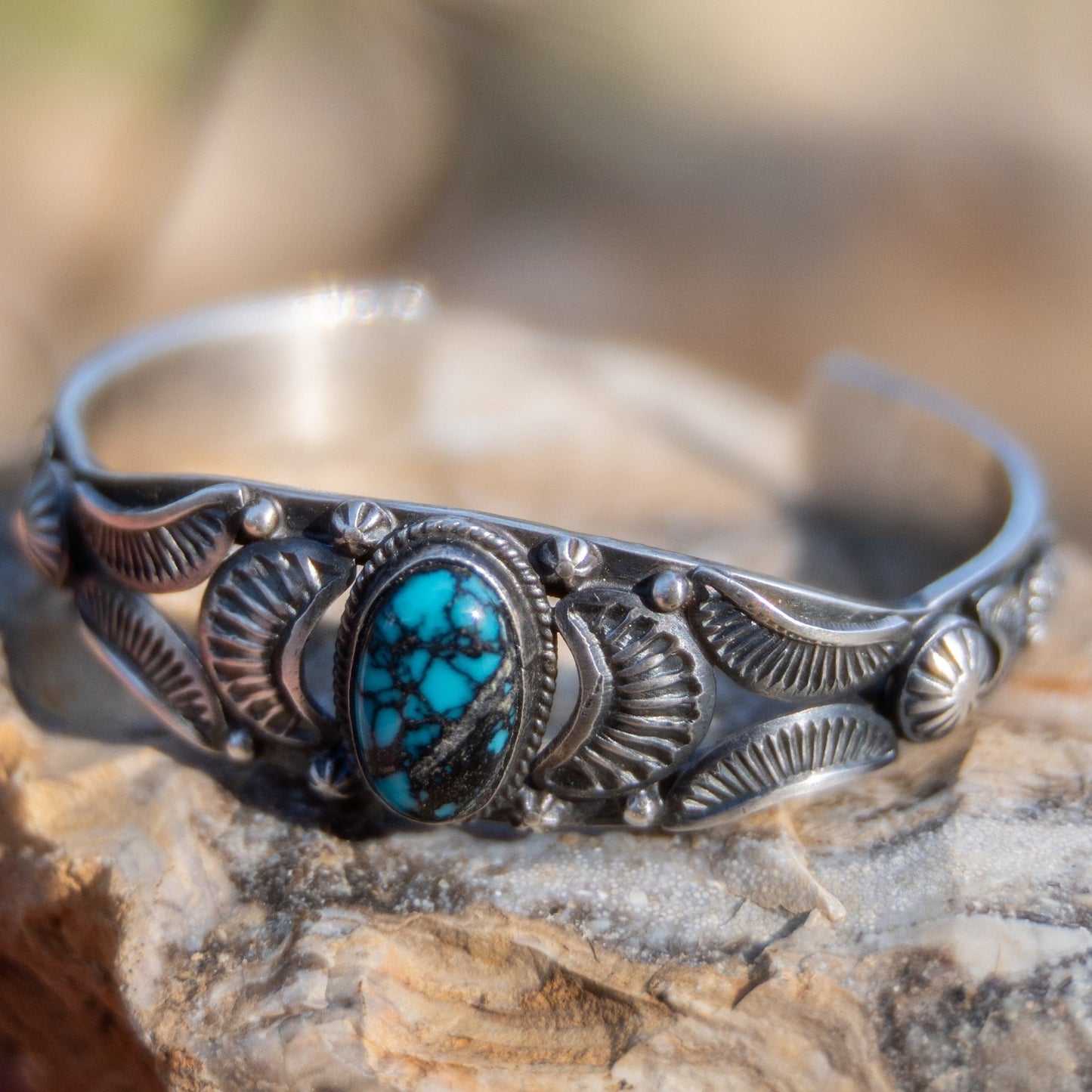 Natural Cloud Mountain Turquoise Cuff – Sterling Silver Navajo Handmade by Gilbert Tom - Echo Canyon Collective