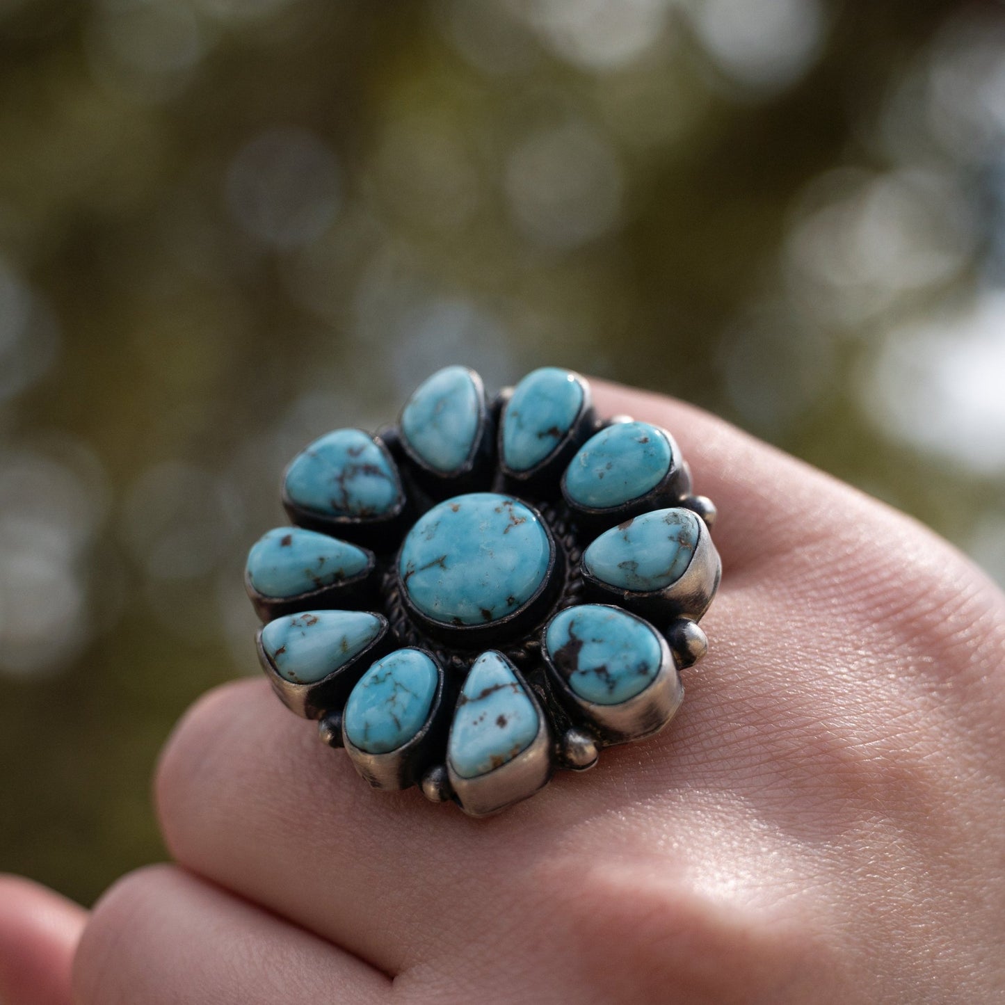 Natural Dry Creek Turquoise Ring – Handmade by Navajo Artist Shirley Henry Size 10 - Echo Canyon Collective