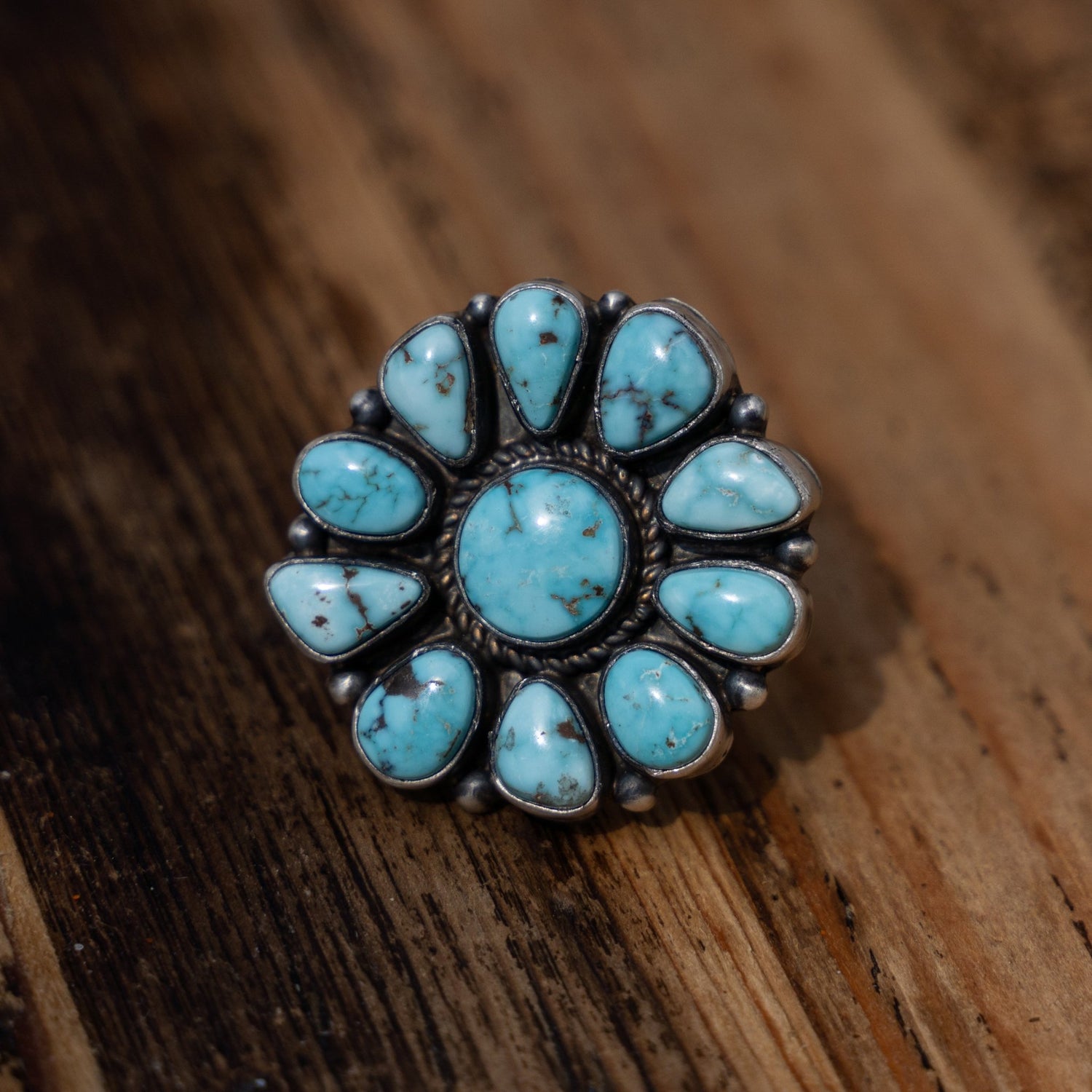 Natural Dry Creek Turquoise Ring – Handmade by Navajo Artist Shirley Henry Size 10 - Echo Canyon Collective