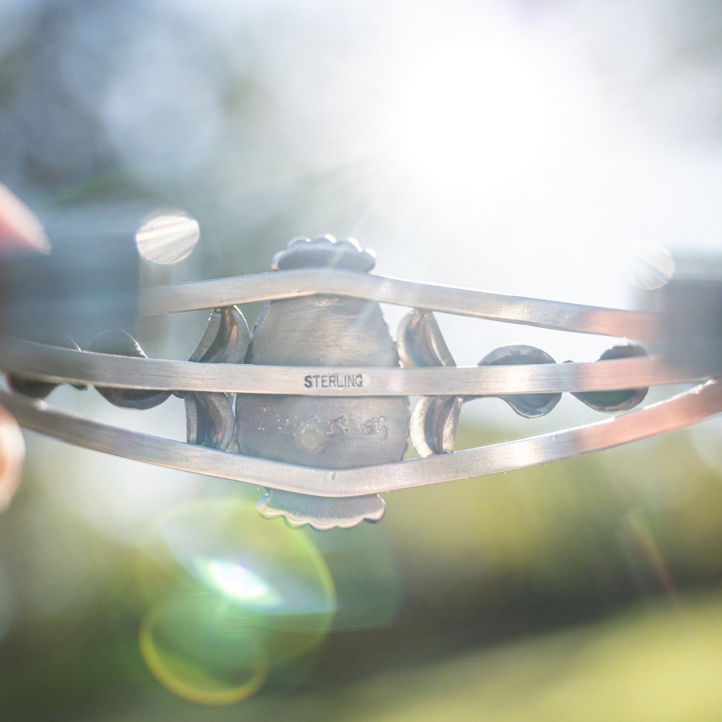 Navajo Derrick Gordon Sterling Silver Cuff with Sonoran Gold Turquoise - Echo Canyon Collective