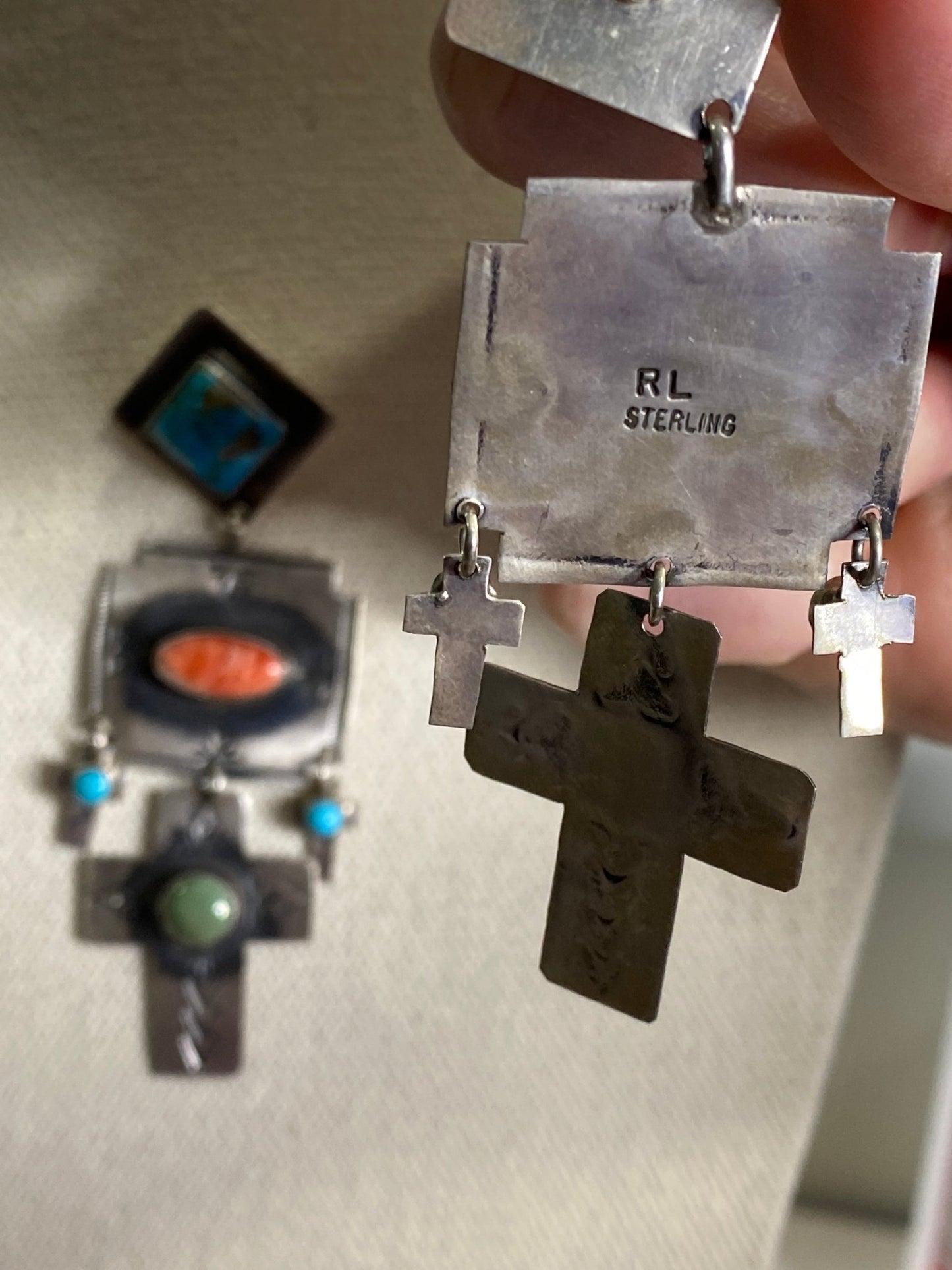 Rita Lee Sterling Silver Turquoise & Red Spiny Earrings – Southwest Statement Cross Drop - Echo Canyon Collective