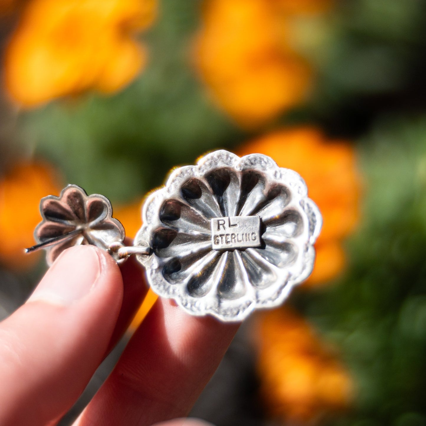 Rita Lee Turquoise and Sterling Silver Concho Dangle Earrings - Echo Canyon Collective