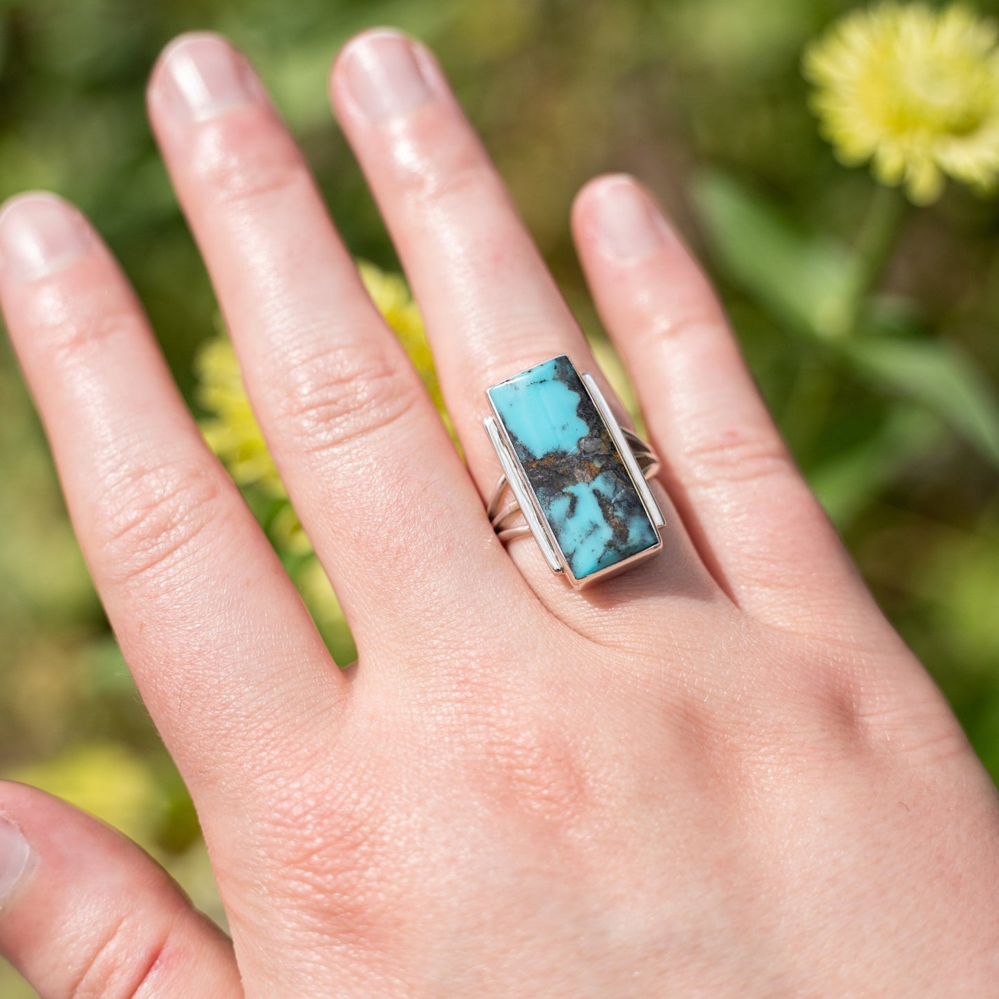 Sheryl Martinez Sonoran Turquoise Ring | Navajo Handmade Sterling Silver - Echo Canyon Collective