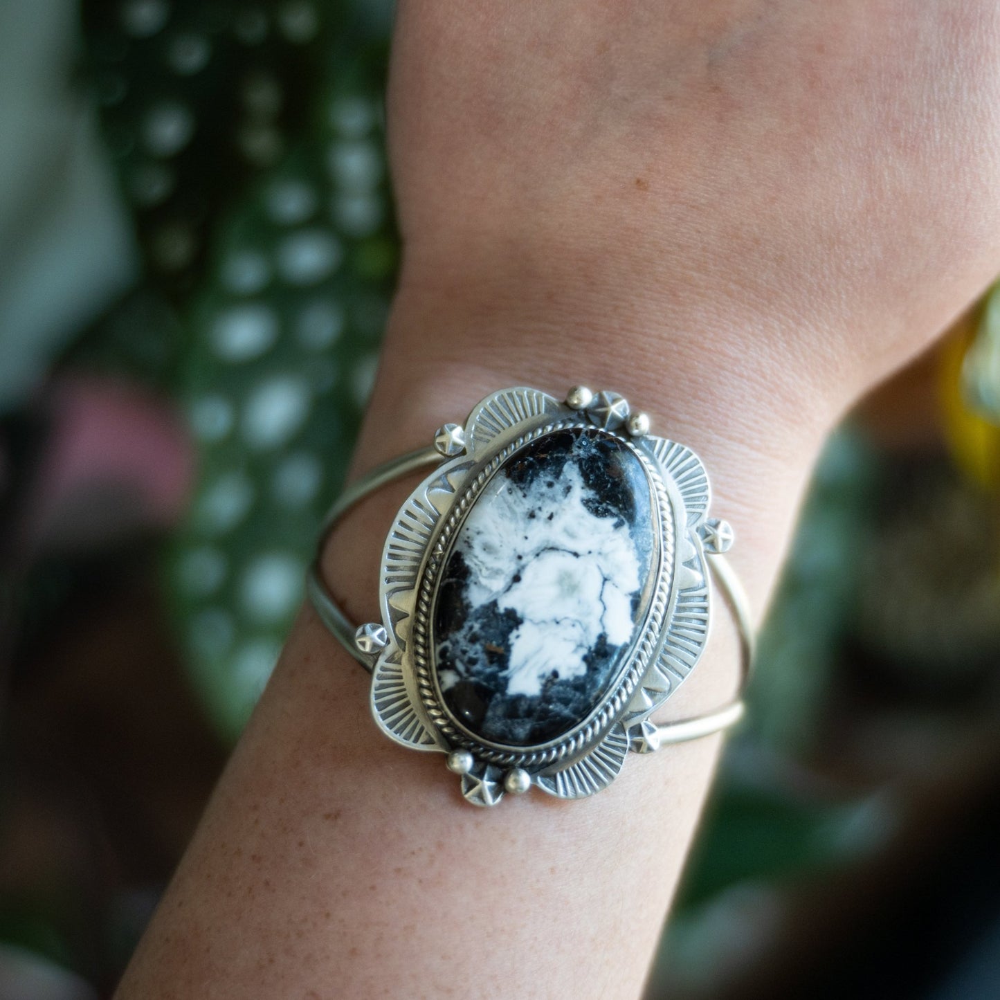 Vernon Johnson White Buffalo Turquoise Sterling Silver Cuff Bracelet – Navajo Handmade - Echo Canyon Collective