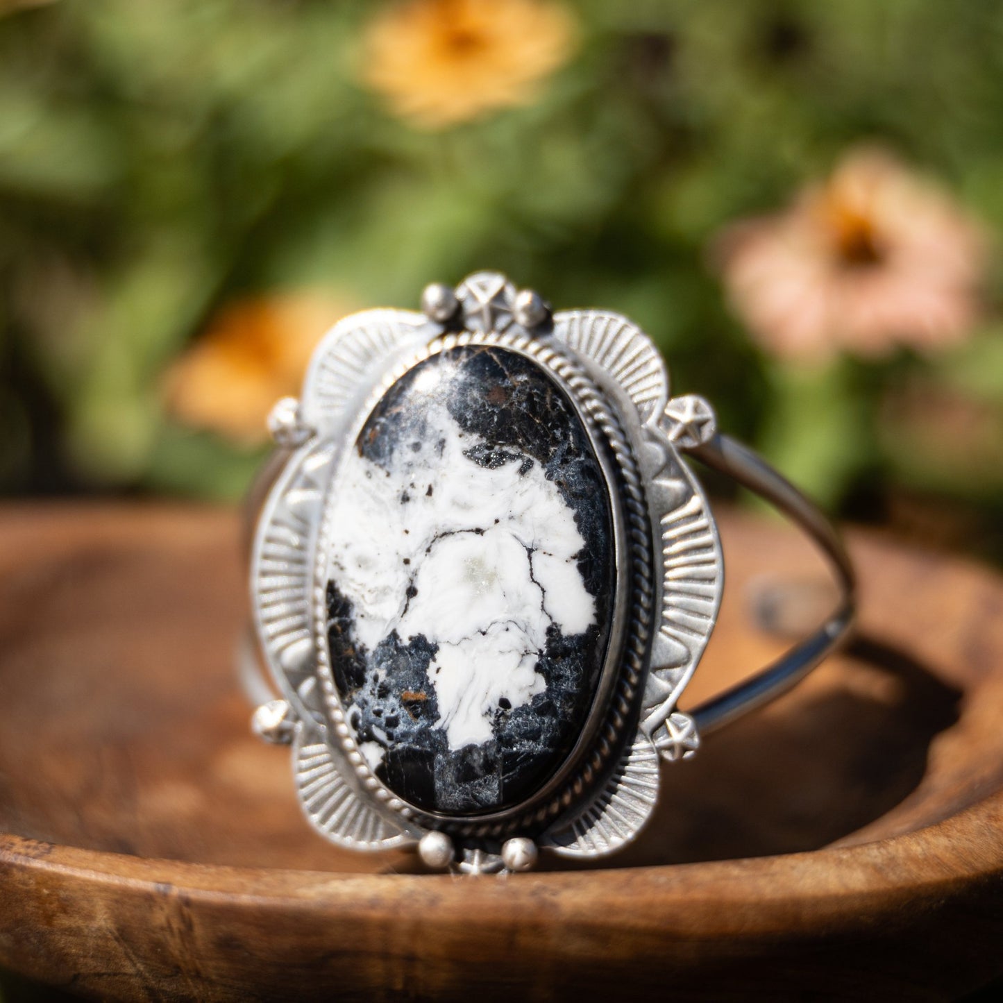 Vernon Johnson White Buffalo Turquoise Sterling Silver Cuff Bracelet – Navajo Handmade - Echo Canyon Collective