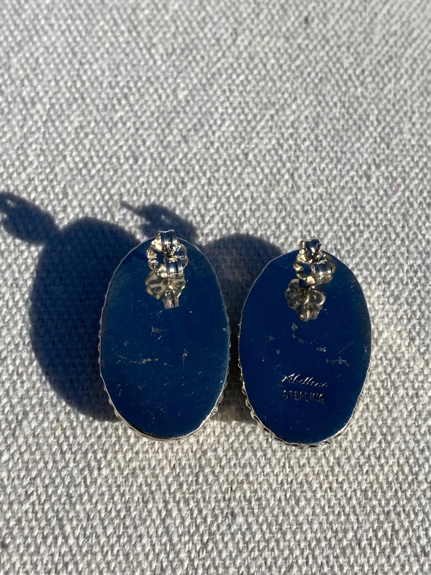 Abellene Bahe Blackjack Turquoise Earrings – Navajo Made, Sterling Silver, Signed Abellene - Echo Canyon Collective