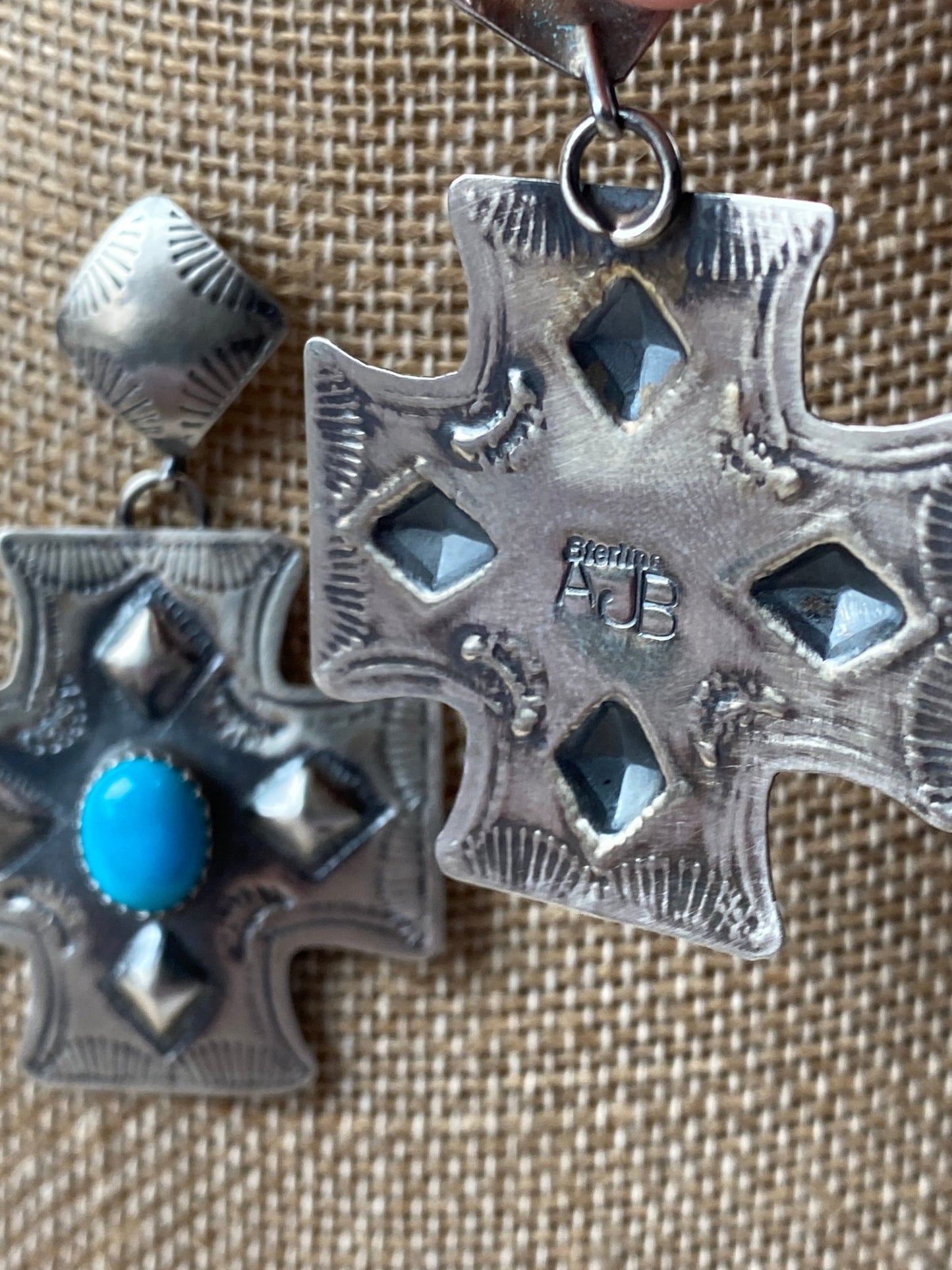 Albert Jeanette Brown Sterling Silver & Kingman Turquoise Cross Earrings - Echo Canyon Collective
