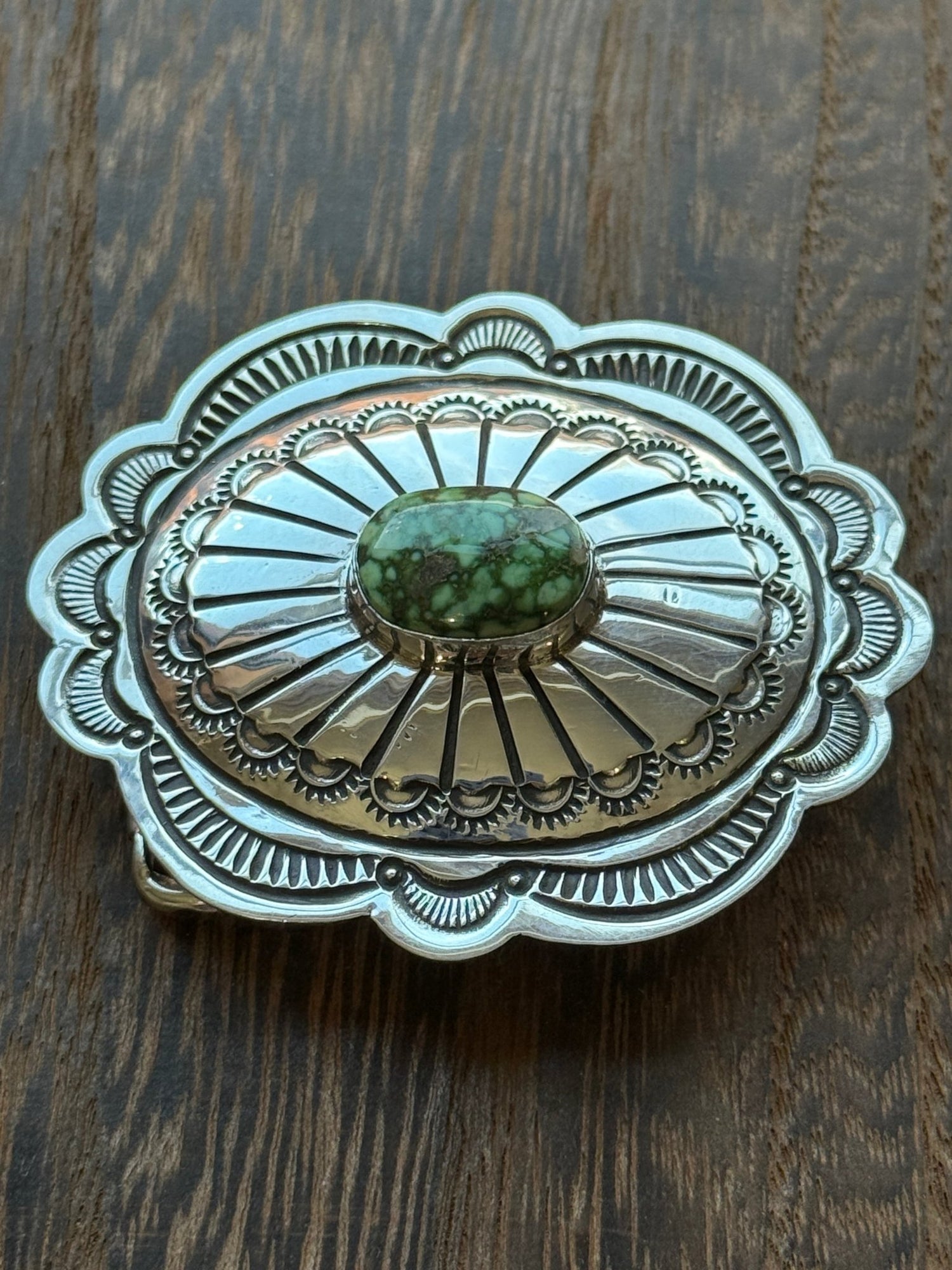 Arnold Blackgoat Sterling Silver & Sonoran Gold Turquoise Belt Buckle - Echo Canyon Collective