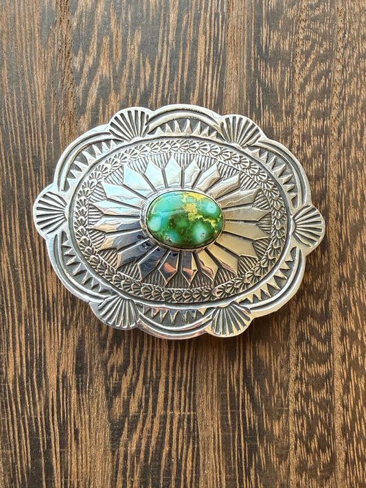 Arnold Blackgoat Sterling Silver & Sonoran Gold Turquoise Belt Buckle - Echo Canyon Collective