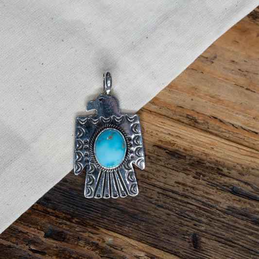 Bo Reeves Thunderbird Pendant | Kingman Turquoise & Sterling Silver Navajo Handmade - Echo Canyon Collective