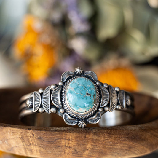 Carico Lake Turquoise Cuff – Sterling Silver Navajo Handmade by Randy Boyd - Echo Canyon Collective
