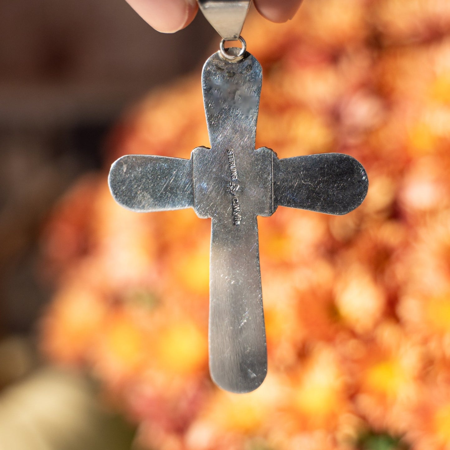 Carol Wylie Green Turquoise Sterling Silver Cross Pendant - Echo Canyon Collective