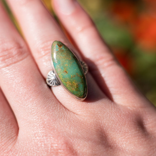 Cathy Webster Royston Turquoise Ring Size 7 3/4 | Native American Sterling Silver Jewelry - Echo Canyon Collective