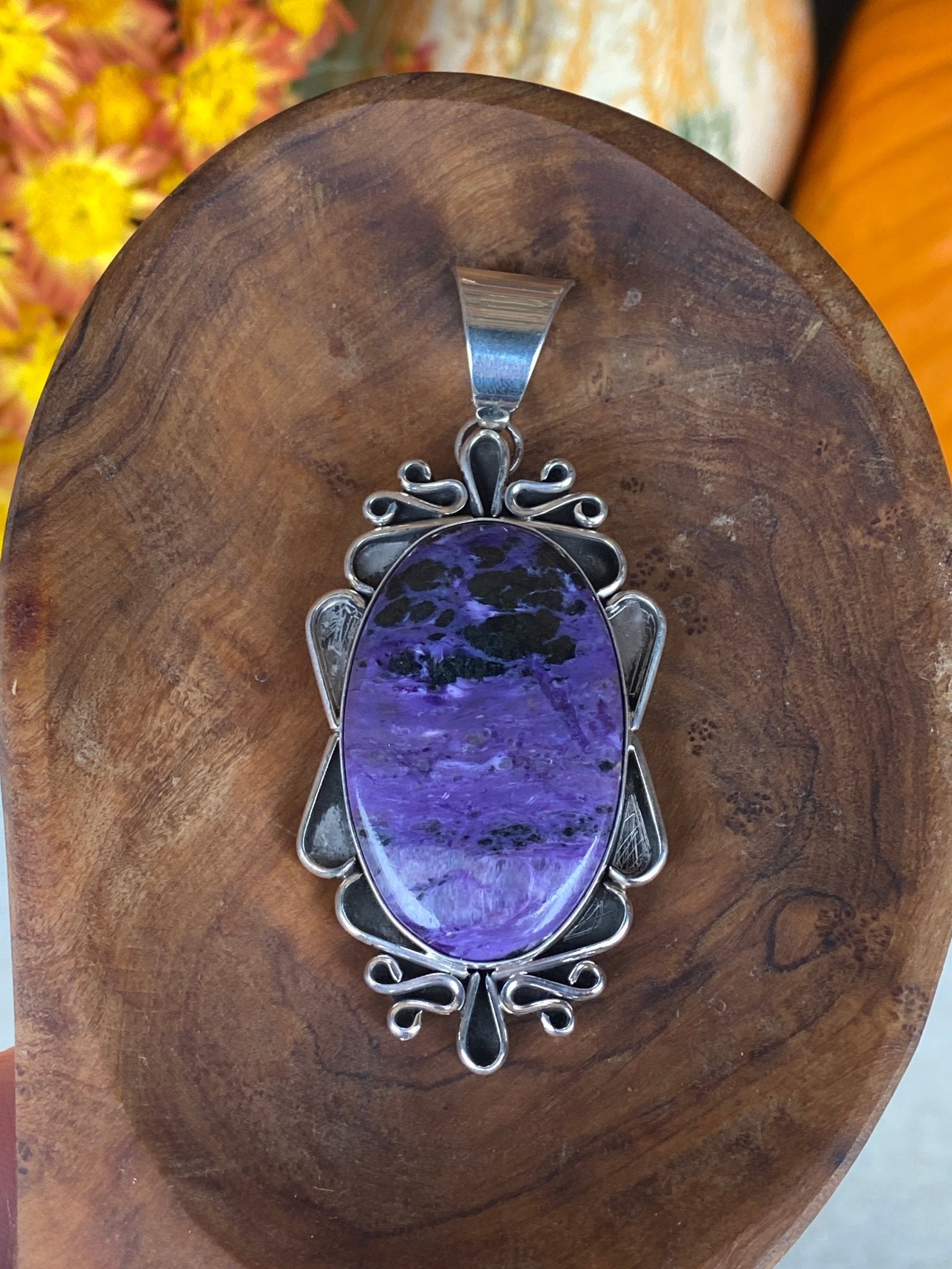 Charoite Pendant by Medru (Santo Domingo Pueblo artist) - Echo Canyon Collective