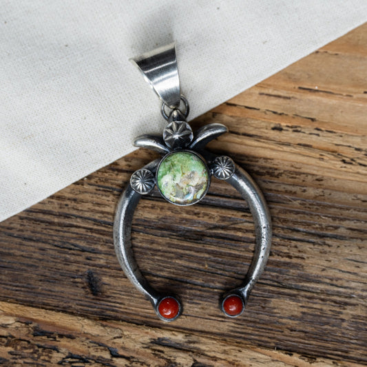 Chimney Butte Sonoran Turquoise & Coral Naja Pendant – Santo Domingo Pueblo Artist - Echo Canyon Collective