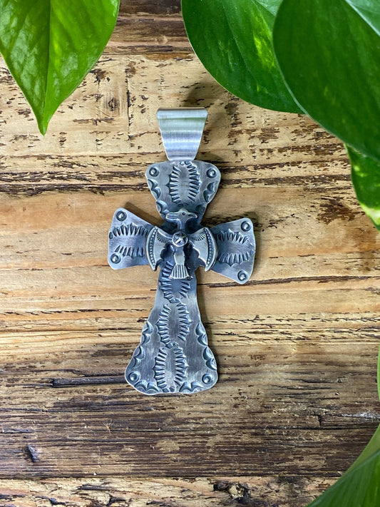 Chimney Butte Sterling Silver Thunderbird Cross Pendant Santo Domingo Pueblo - Echo Canyon Collective