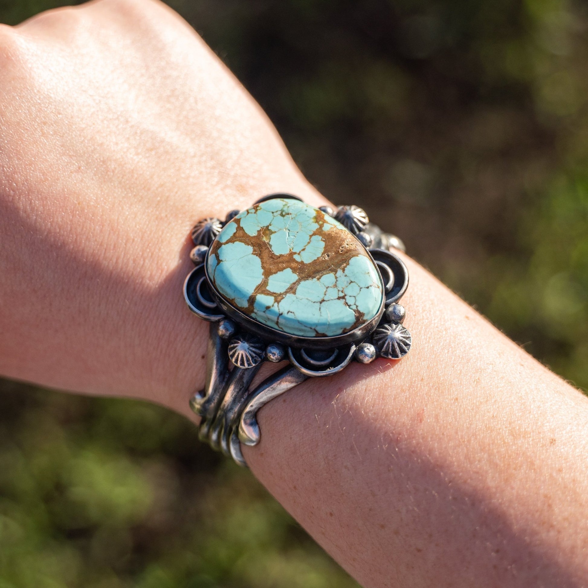 Chimney Butte Turquoise Cuff Bracelet | Santo Domingo Pueblo Sterling Silver - Echo Canyon Collective