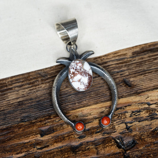 Chimney Butte Wild Horse & Coral Naja Pendant – Santo Domingo Pueblo Artist - Echo Canyon Collective