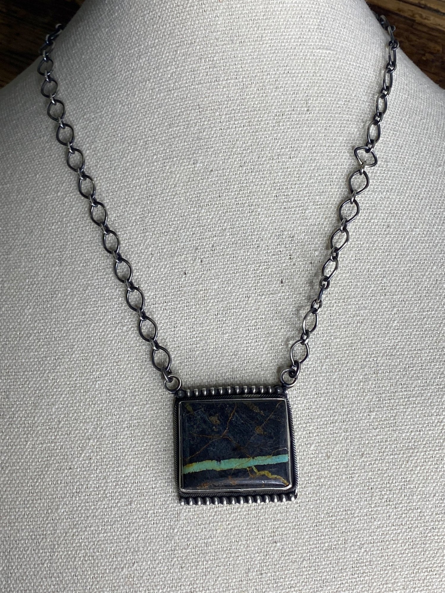 Danny Henio Blackjack Turquoise Necklace – 18" Navajo Sterling Silver - Echo Canyon Collective