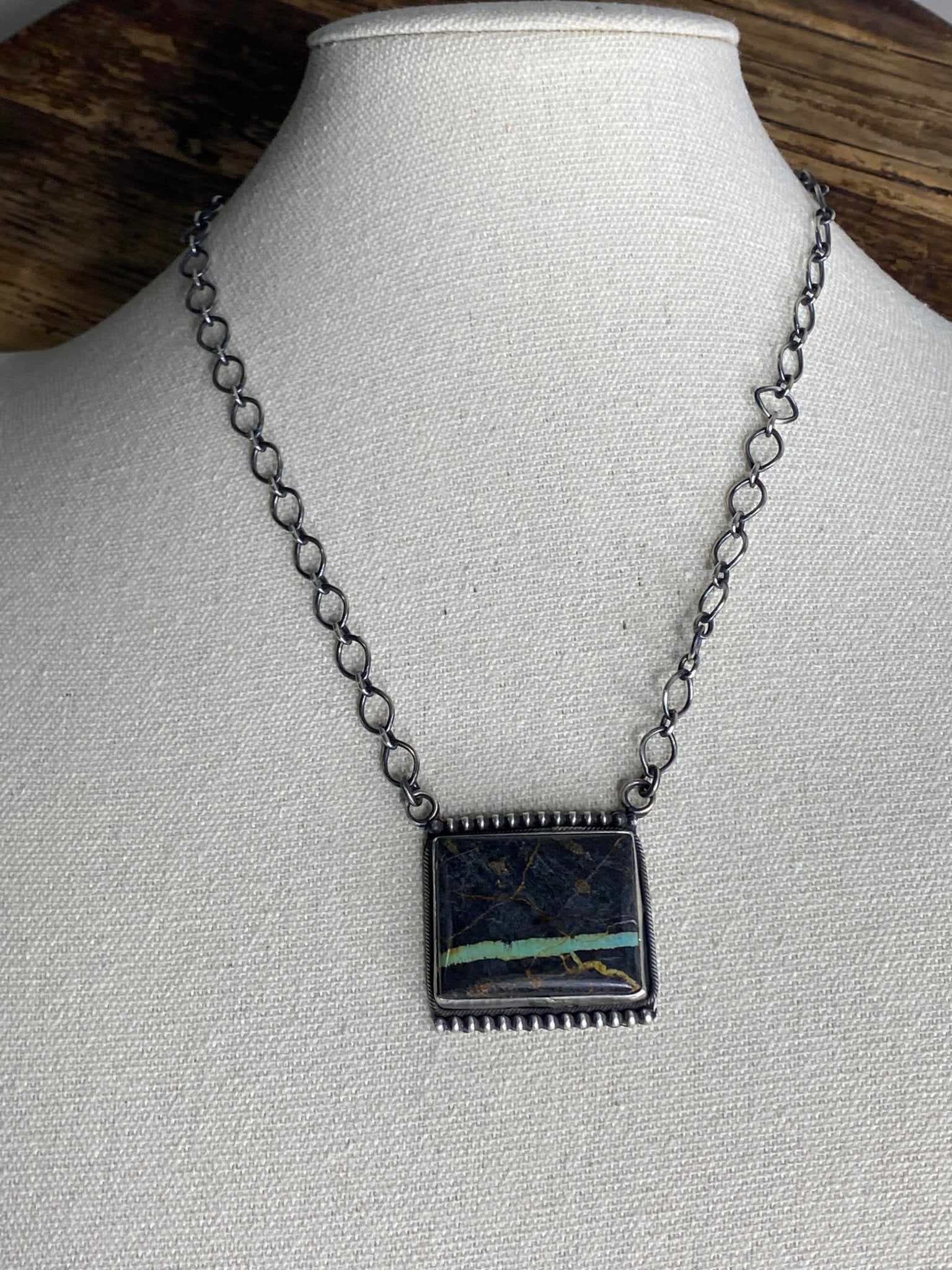 Danny Henio Blackjack Turquoise Necklace – 18" Navajo Sterling Silver - Echo Canyon Collective