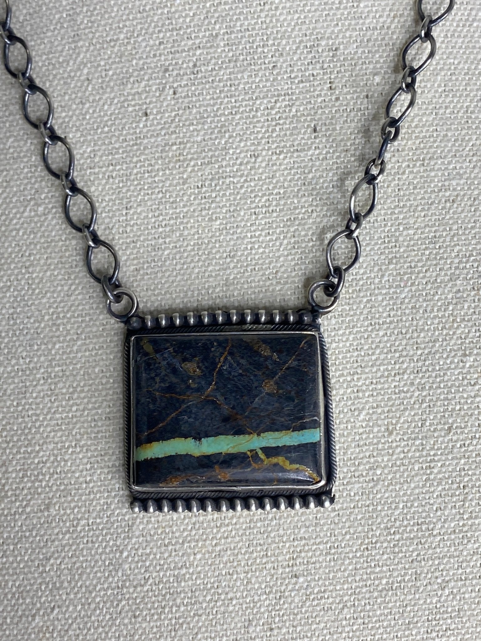 Danny Henio Blackjack Turquoise Necklace – 18" Navajo Sterling Silver - Echo Canyon Collective