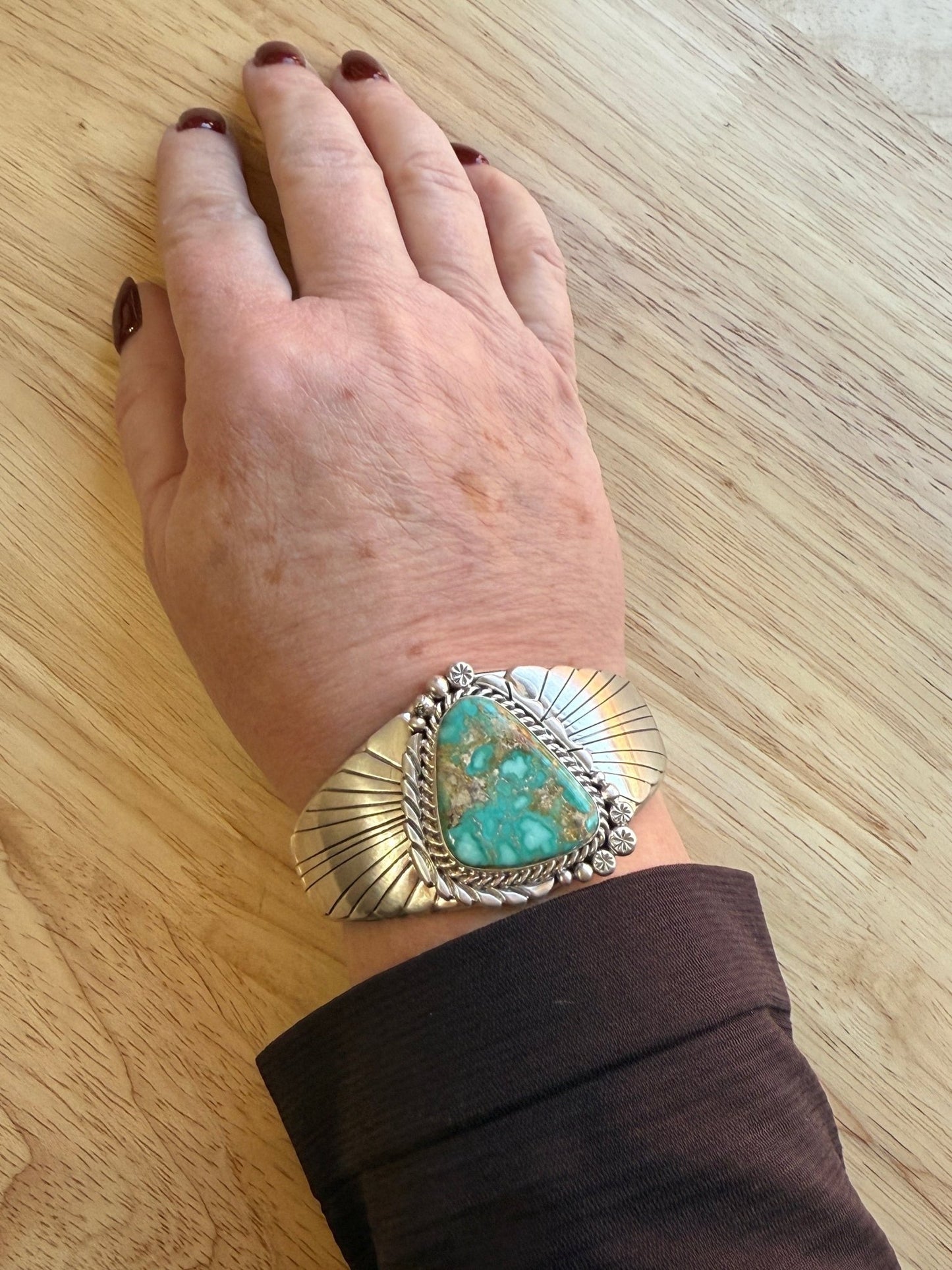 Eloise Kee Navajo Sterling Silver & Natural Kingman Turquoise Cuff Bracelet - Echo Canyon Collective
