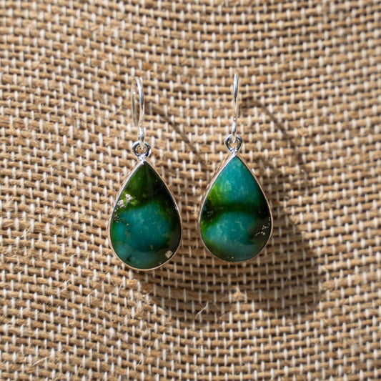 Elsie Armstrong Sonoran Mountain Turquoise Sterling Silver Teardrop Earrings - Echo Canyon Collective