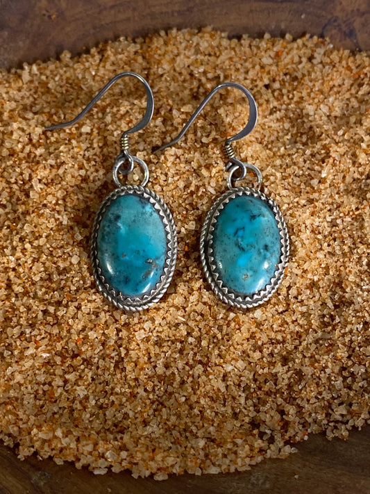 Ernest Hawthorne Navajo Sterling Silver Earrings with Kingman Turquoise - Echo Canyon Collective
