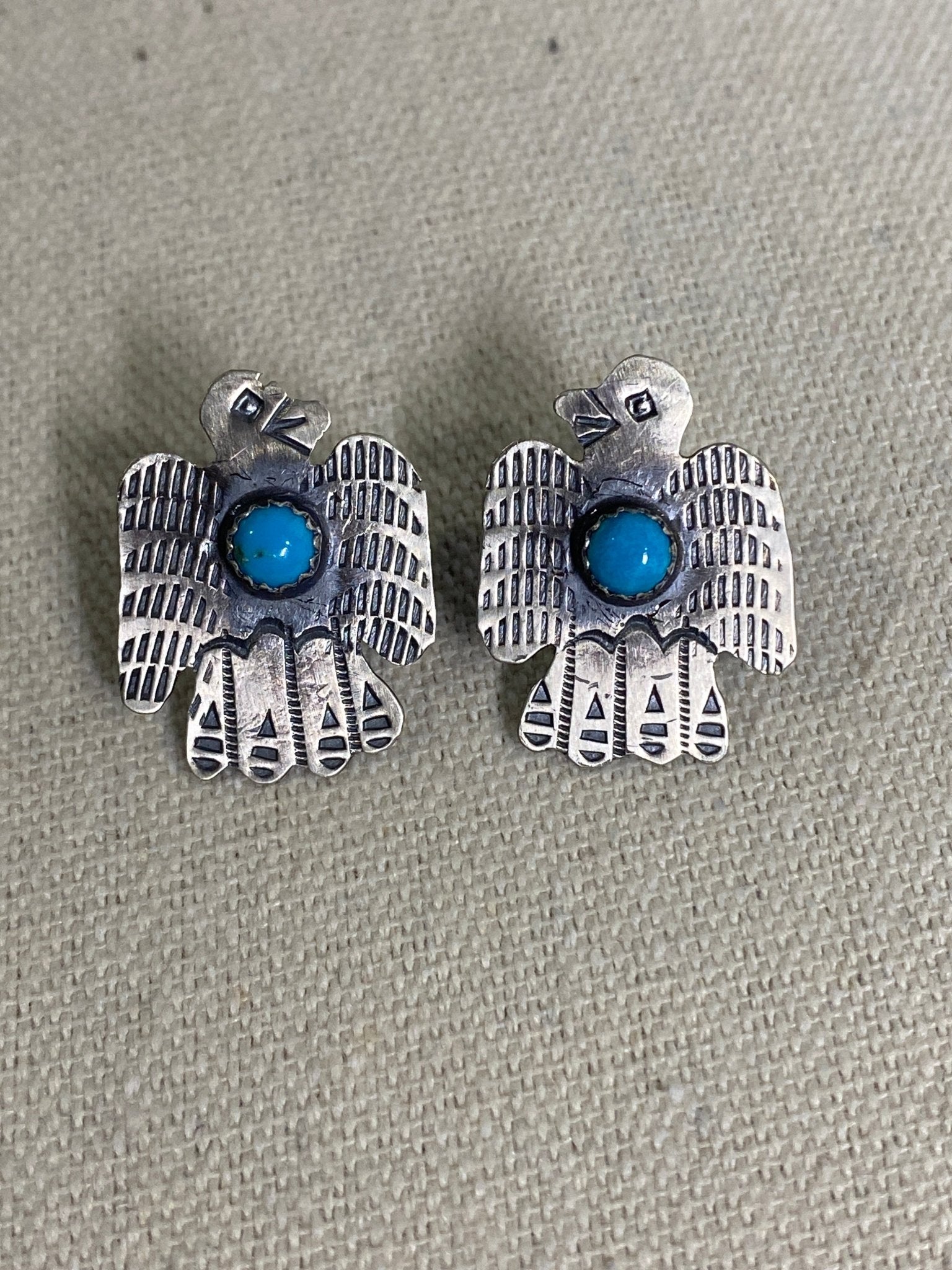 Gabriella Yazzie Sterling Silver & Turquoise Thunderbird Stud Earrings - Echo Canyon Collective