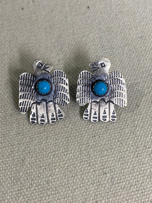 Gabriella Yazzie Sterling Silver & Turquoise Thunderbird Stud Earrings - Echo Canyon Collective