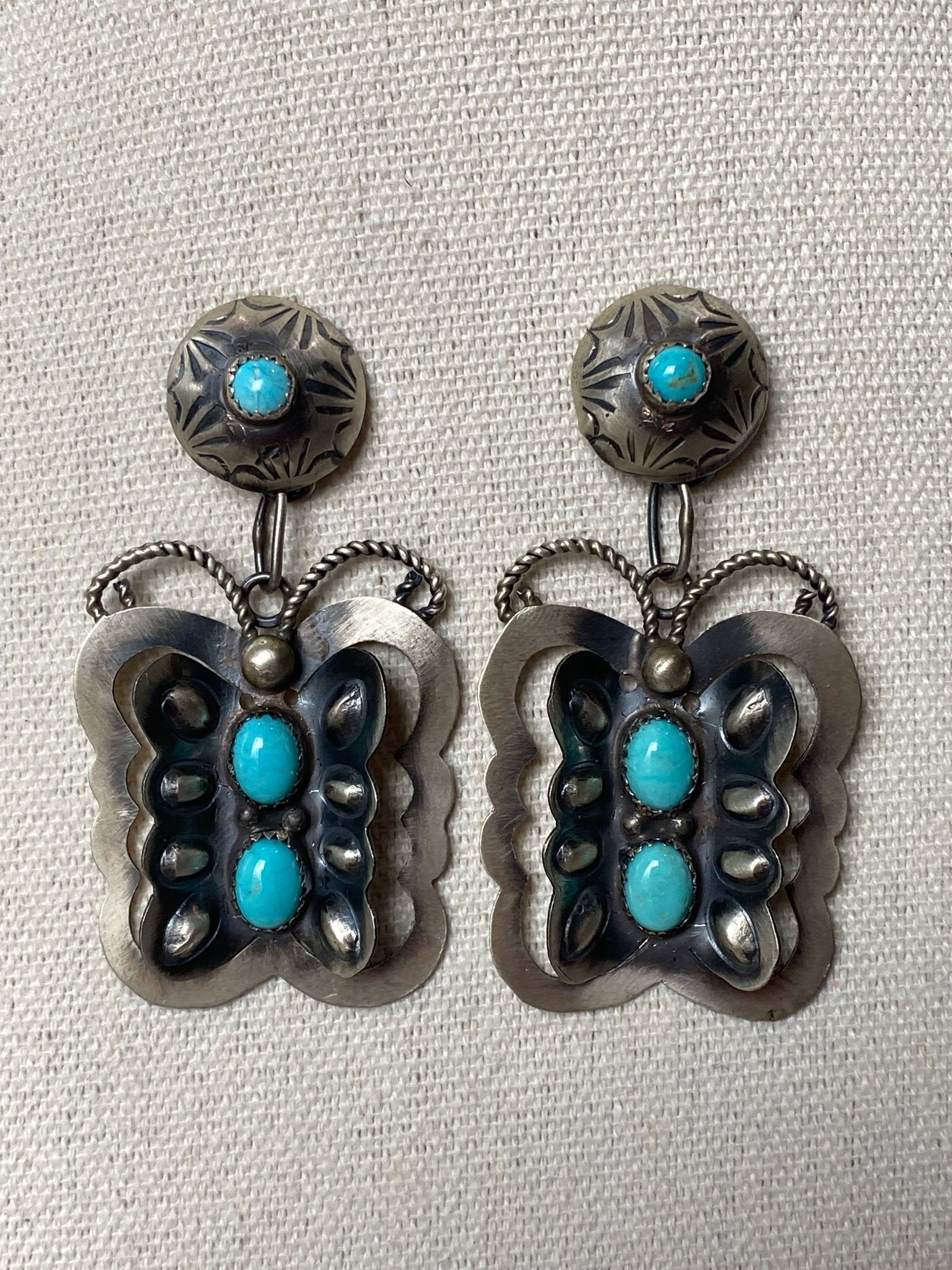 Gabrielle Yazzie Sterling Silver & Kingman Turquoise Butterfly Earrings - Echo Canyon Collective