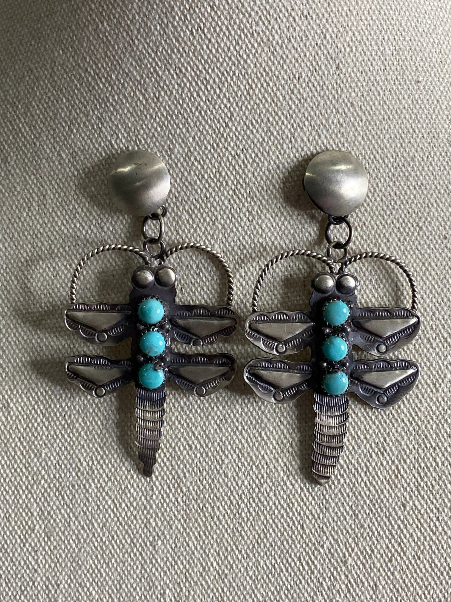 Gabrielle Yazzie Sterling Silver & Turquoise Dragonfly Earrings – Native Made - Echo Canyon Collective