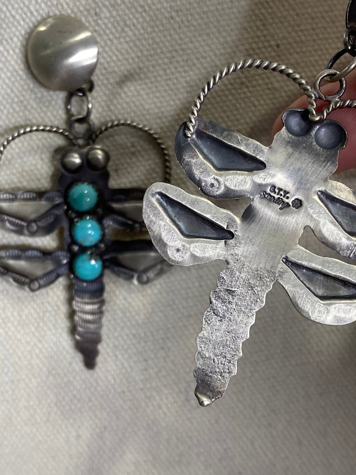Gabrielle Yazzie Sterling Silver & Turquoise Dragonfly Earrings – Native Made - Echo Canyon Collective
