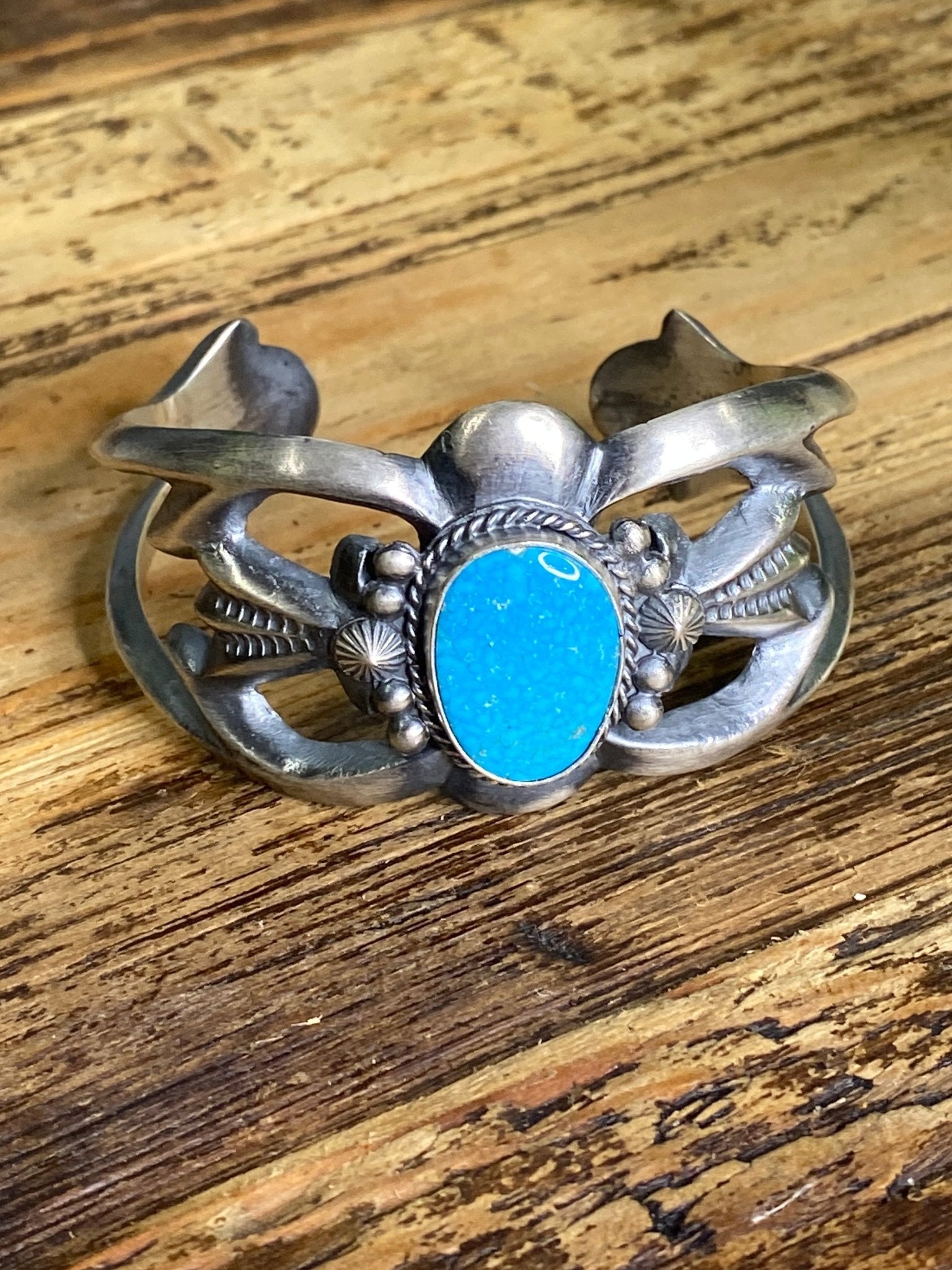 Harrison Bitsui Kingman Turquoise Cuff Navajo Handmade Sterling Silver - Echo Canyon Collective