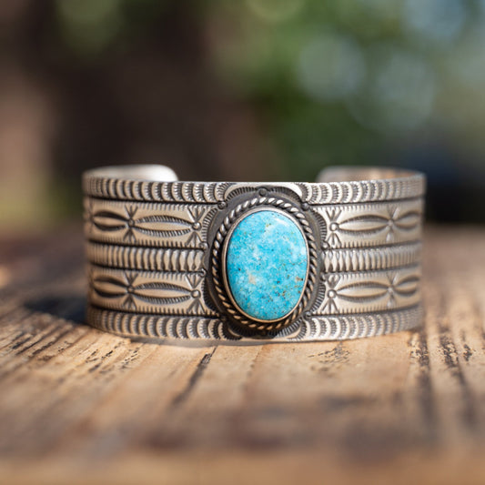 Herman Smith Natural Kingman Turquoise Cuff – Navajo Sterling Silver, Fits 6¼–6½″ Wrist - Echo Canyon Collective