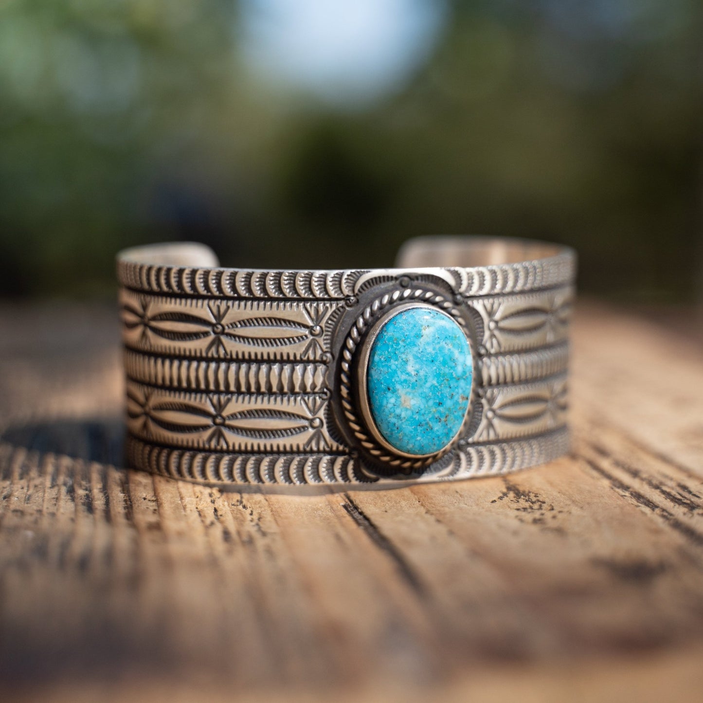 Herman Smith Natural Kingman Turquoise Cuff – Navajo Sterling Silver, Fits 6¼–6½″ Wrist - Echo Canyon Collective