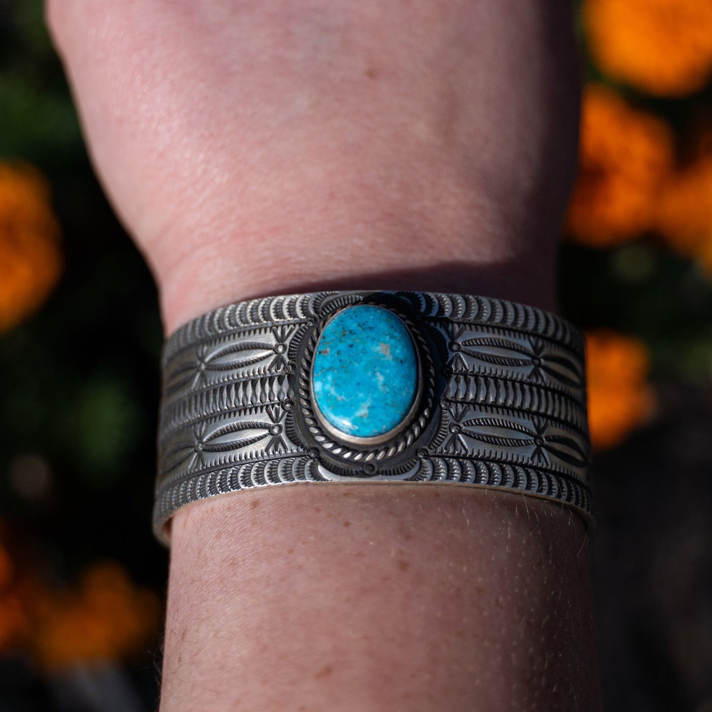 Herman Smith Natural Kingman Turquoise Cuff – Navajo Sterling Silver, Fits 6¼–6½″ Wrist - Echo Canyon Collective