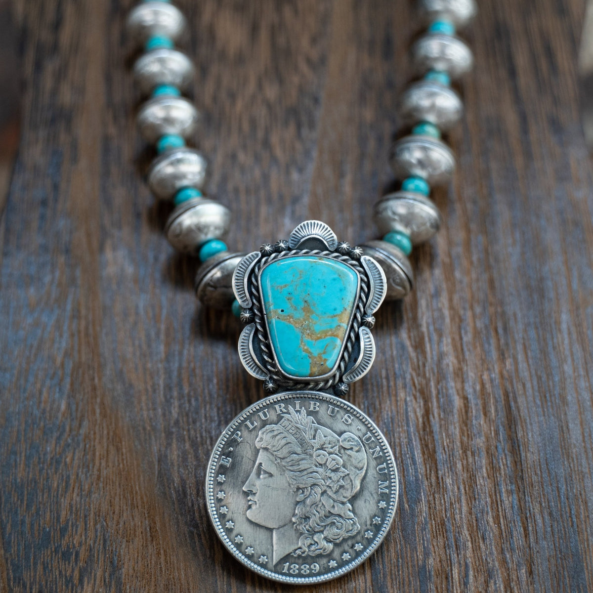 James McCabe Navajo Handmade Sterling Silver Mercury Dime Necklace 