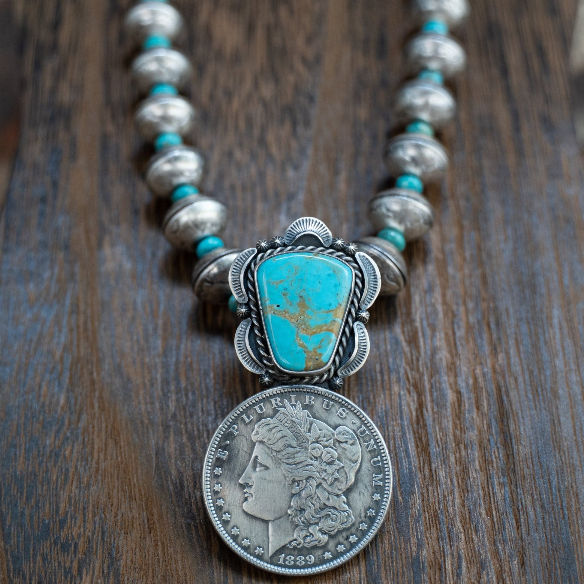 James McCabe Navajo Handmade Sterling Silver Mercury Dime Necklace - Echo Canyon Collective