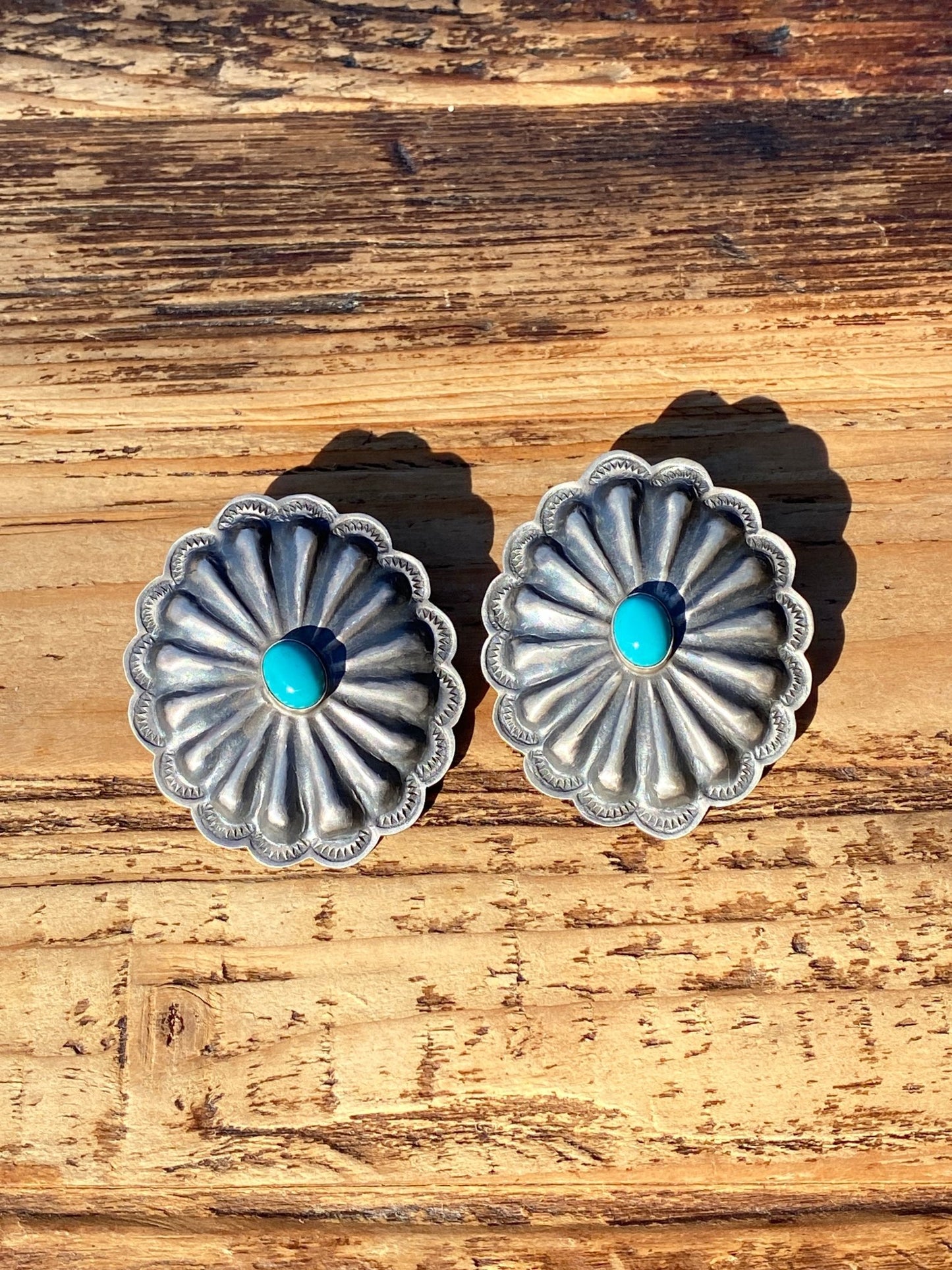 Joshua Christianson Turquoise Concho Earrings | Navajo Handmade Sterling Silver - Echo Canyon Collective