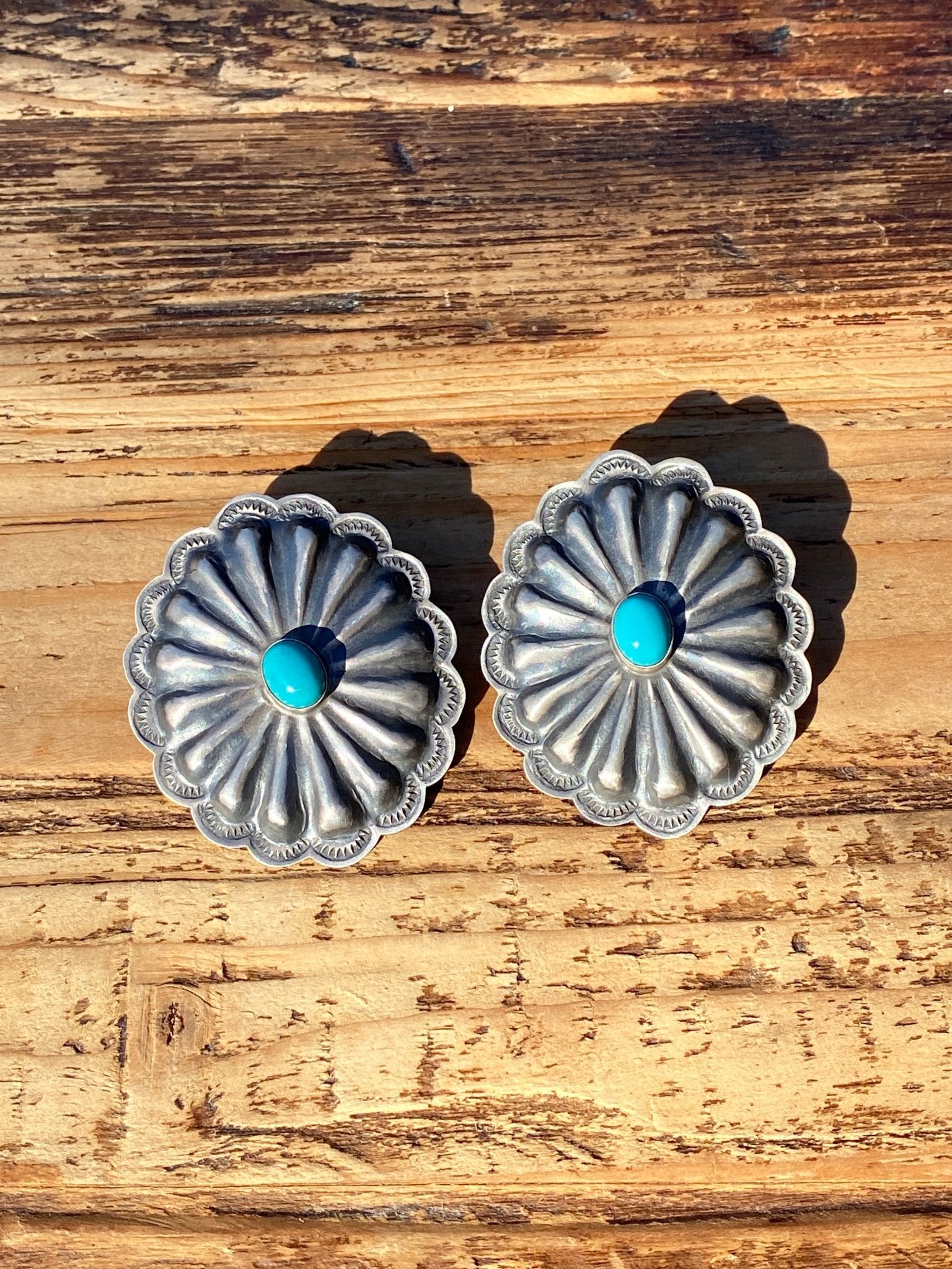 Joshua Christianson Turquoise Concho Earrings | Navajo Handmade Sterling Silver - Echo Canyon Collective
